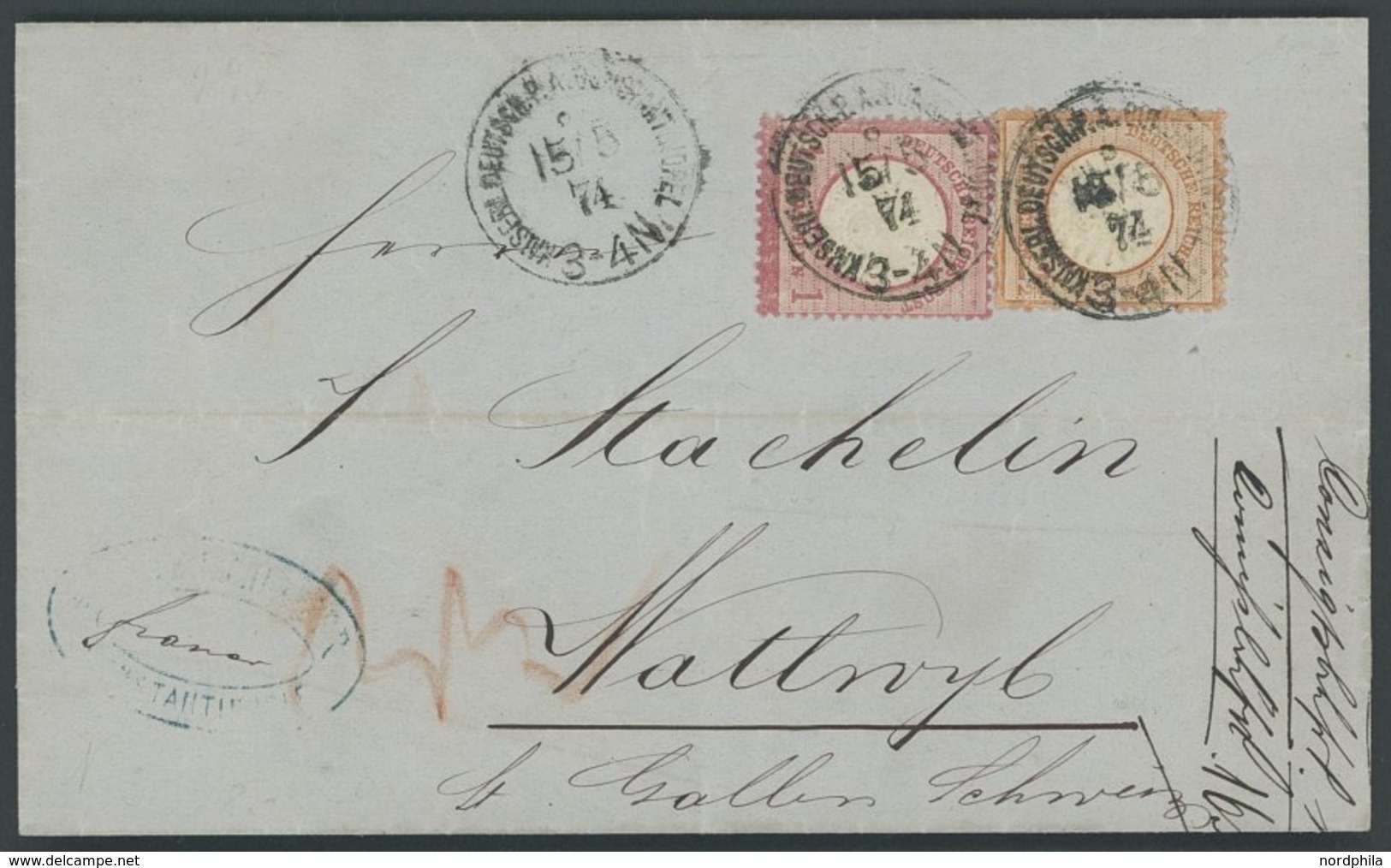 DP TÜRKEI V 19,21a BRIEF, 15.5.1874, 1 Gr. Größere Marke (16L!) Und 21/2 Gr. Großer Brustschild Auf Brief über VARNA-DON - Deutsche Post In Der Türkei