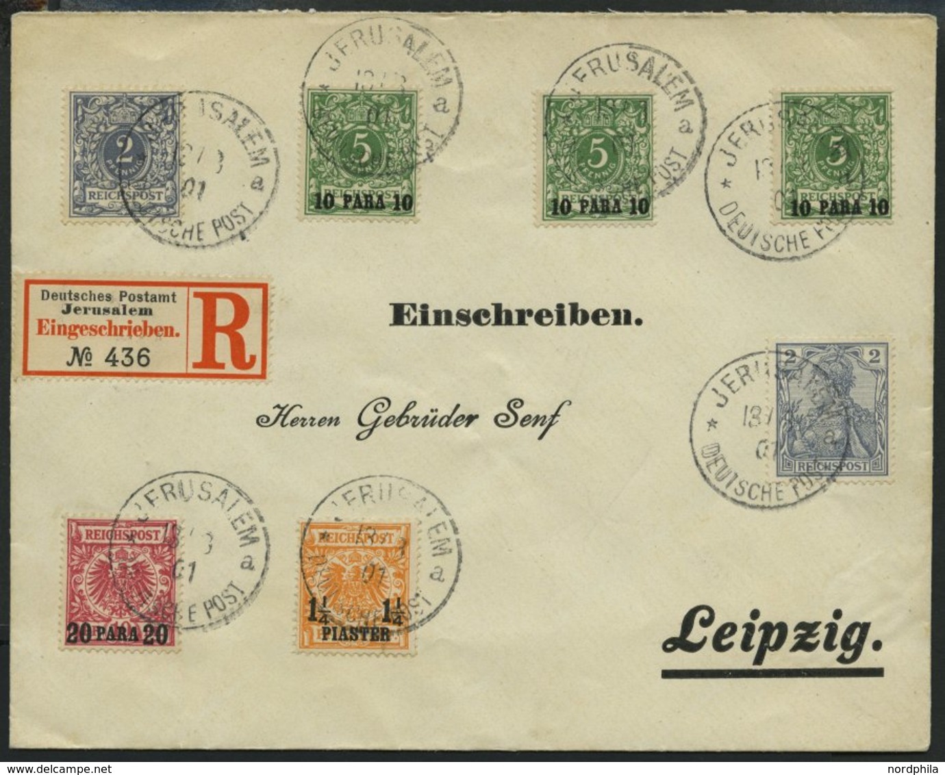 DP TÜRKEI M 52/3,6,7,9 BRIEF, 1901, 2 Pf. Lebhaftgrau Und 21/2 Pf. Blaugrau Mit Zusatzfrankatur Auf Philatelistischem Ei - Turquia (oficinas)