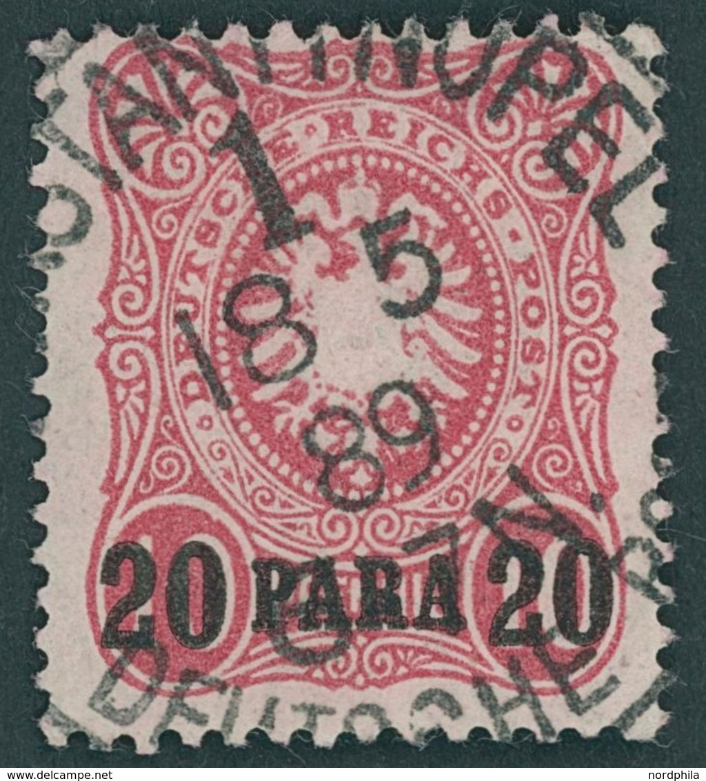 DP TÜRKEI 2b O, 1886, 20 PA. Auf 10 Pf. Dunkelrosarot, Kleiner Eckbug Sonst Pracht, Gepr. Jäschke-L., Mi. 100.- - Deutsche Post In Der Türkei