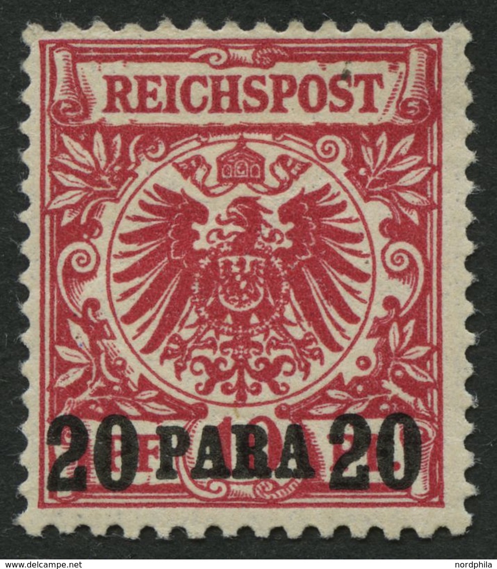 DP TÜRKEI 7e *, 1899, 20 PA. Auf 10 Pf. Dunkelrosa, Falzrest, Pracht, Fotoattest Jäschke-L. - Turkey (offices)