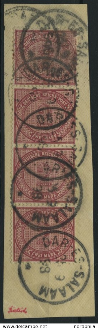 DEUTSCH-OSTAFRIKA VO 37e BrfStk, 1898, 2 M. Dunkelrotkarmin Im Viererstreifen Auf Leinenbriefstück, Obere Marke Kleiner  - Afrique Orientale