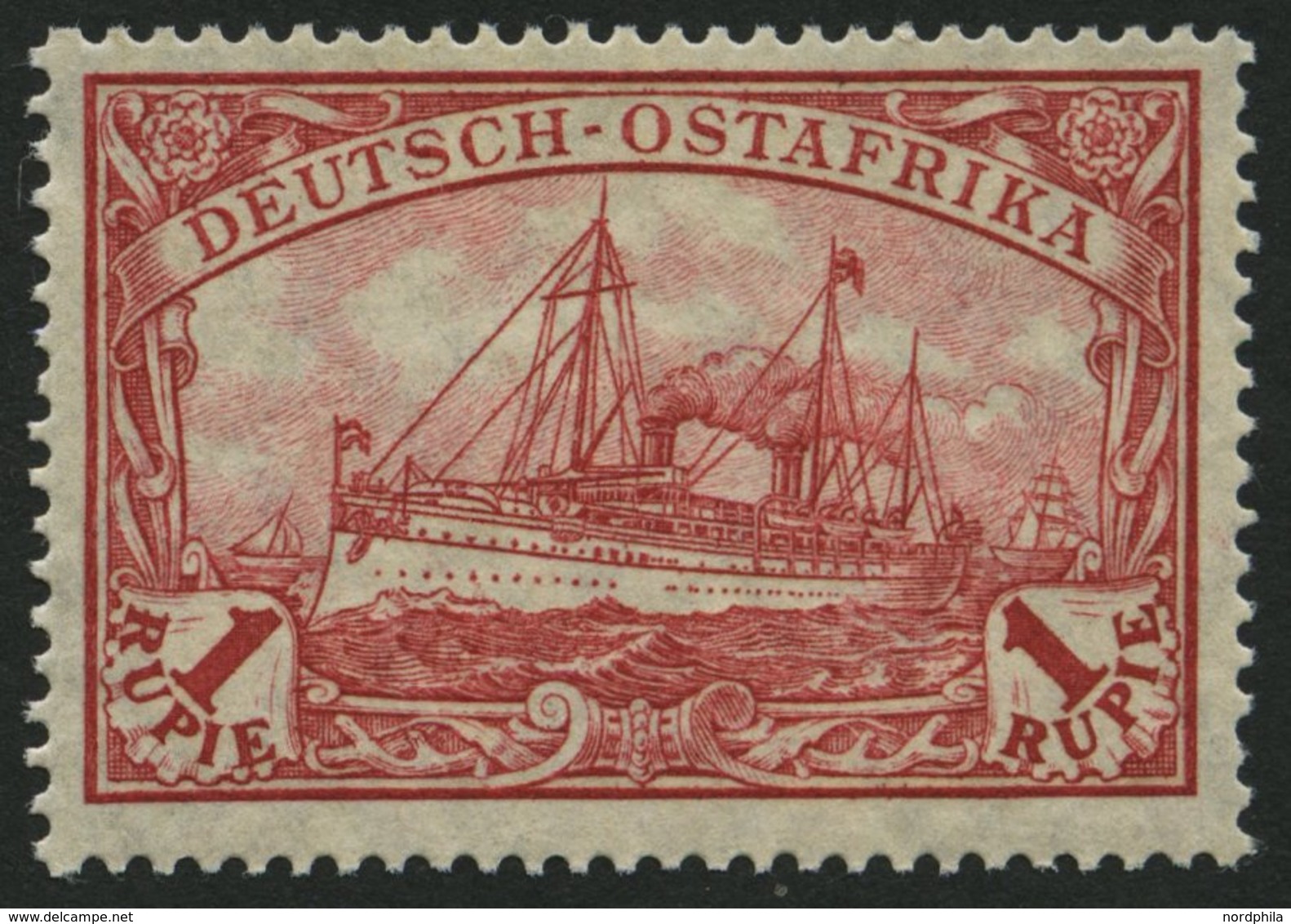 DEUTSCH-OSTAFRIKA 38IIB *, 1915, 1 R. Dunkelrot, Mit Wz., Kriegsdruck, Gezähnt B, Falzrest, Pracht, Mi. 60.- - Africa Orientale Tedesca