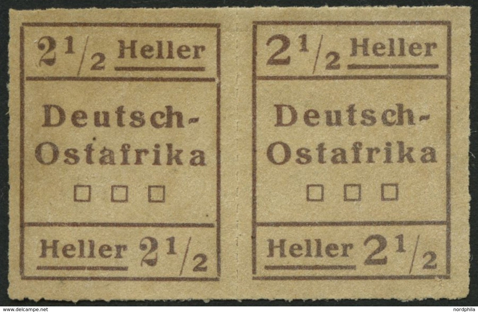 DEUTSCH-OSTAFRIKA III W2 (*), 1916, 21/2 H. Schwärzlichbraun, Type II Und I, Im Waagerechten Paar, Pracht, Mi. 350.- - Deutsch-Ostafrika