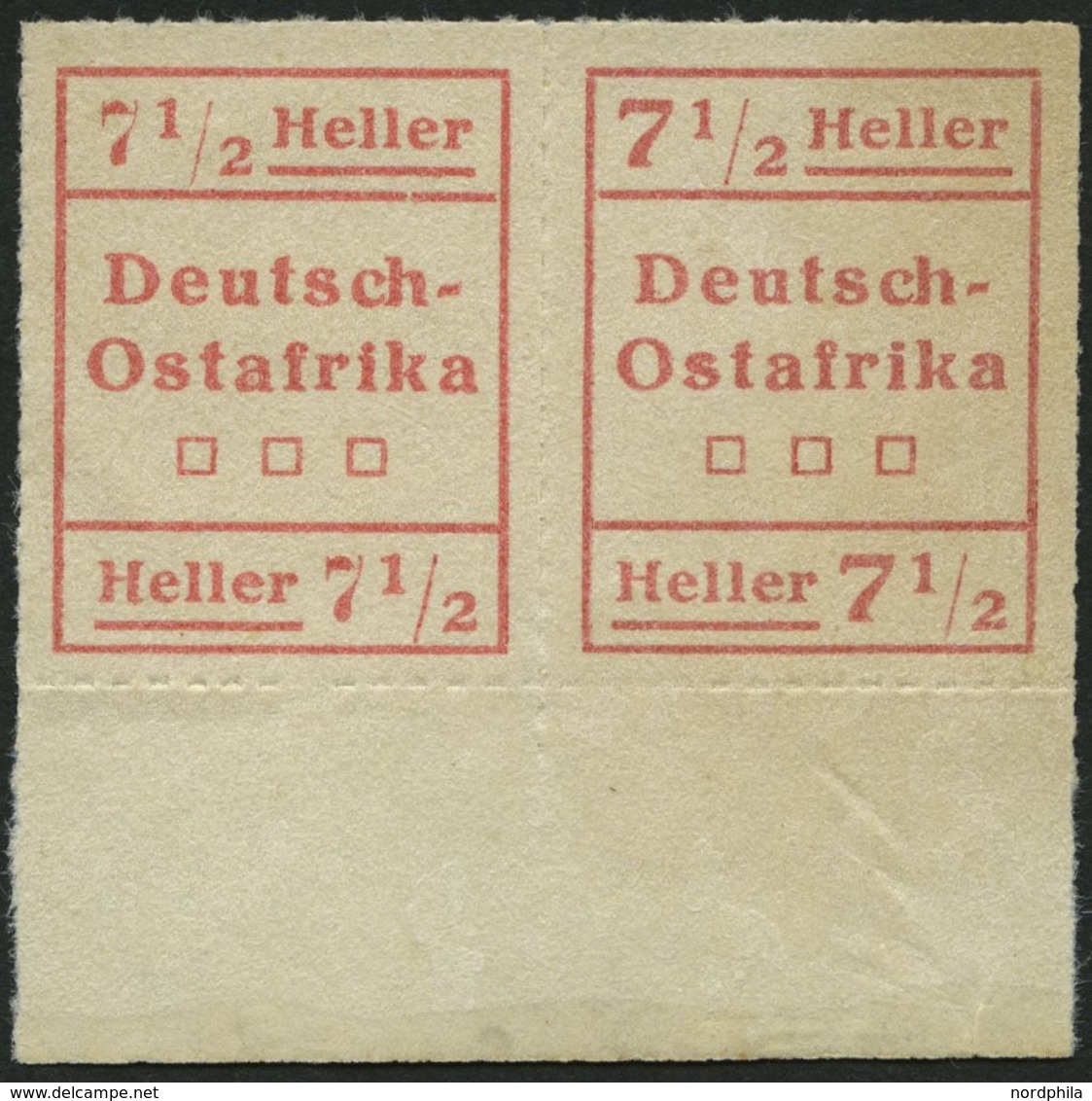 DEUTSCH-OSTAFRIKA IV W2 (*), 1916, 71/2 H. Rot, Type II Und I, Im Waagerechten Paar Mit Unterrand, Pracht, Mi. 250.- - Deutsch-Ostafrika