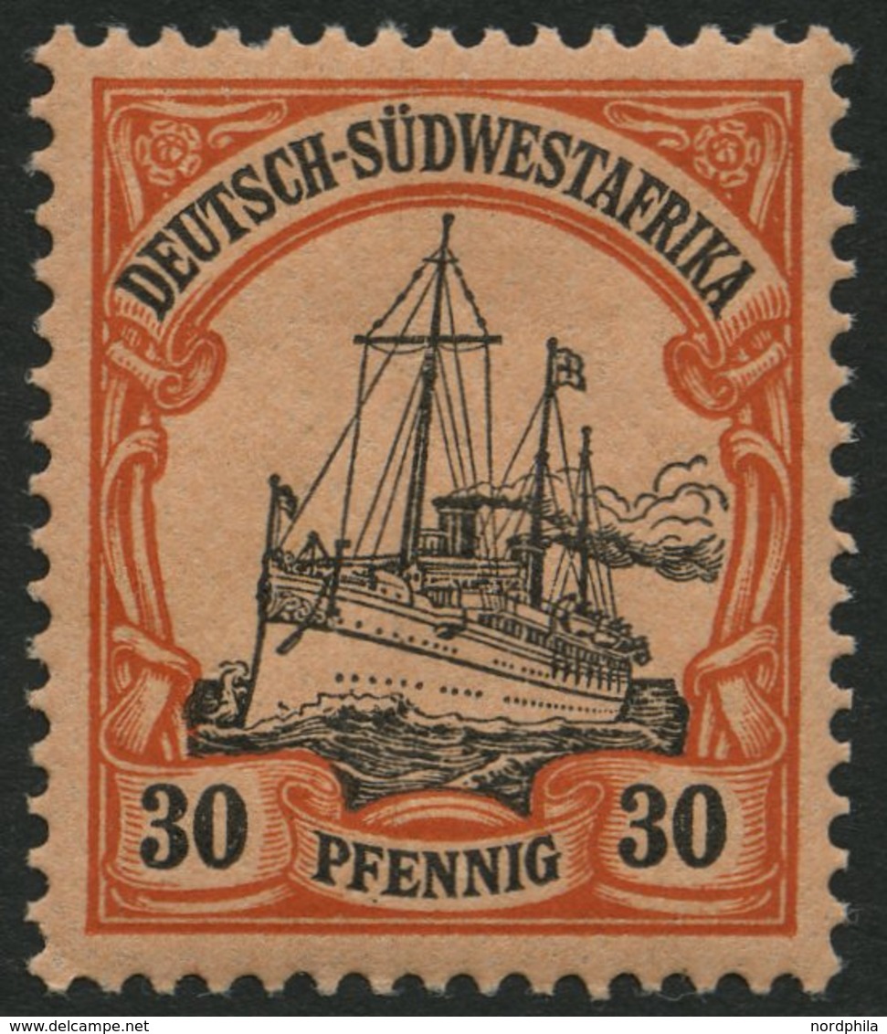 DSWA 16 *, 1901, 30 Pf. Rötlichorange/rotschwarz Auf Mattgelblichorange, Ohne Wz.,Falzreste, Pracht, Mi. 90.- - Sud-Ouest Africain Allemand