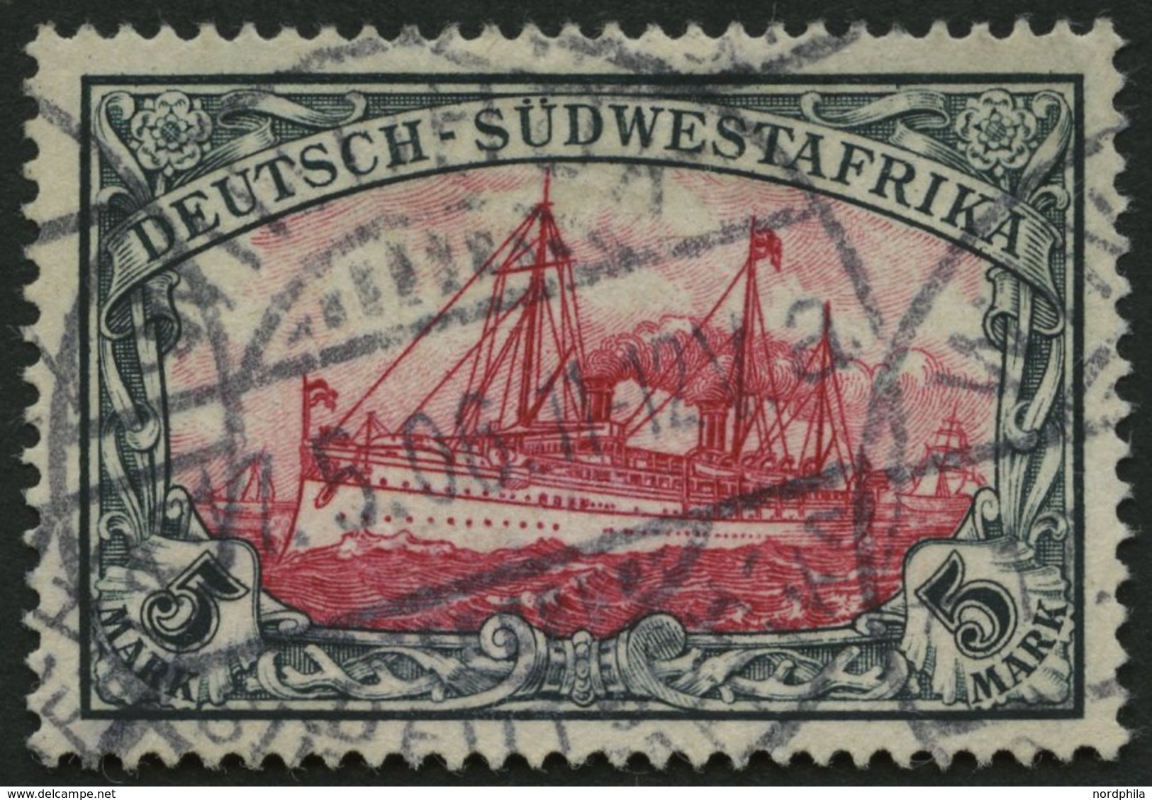 DSWA 23 O, 1901, 5 M. Grünschwarz/bräunlichkarmin, Ohne Wz., Pracht, Mi. 200.- - Africa Tedesca Del Sud-Ovest