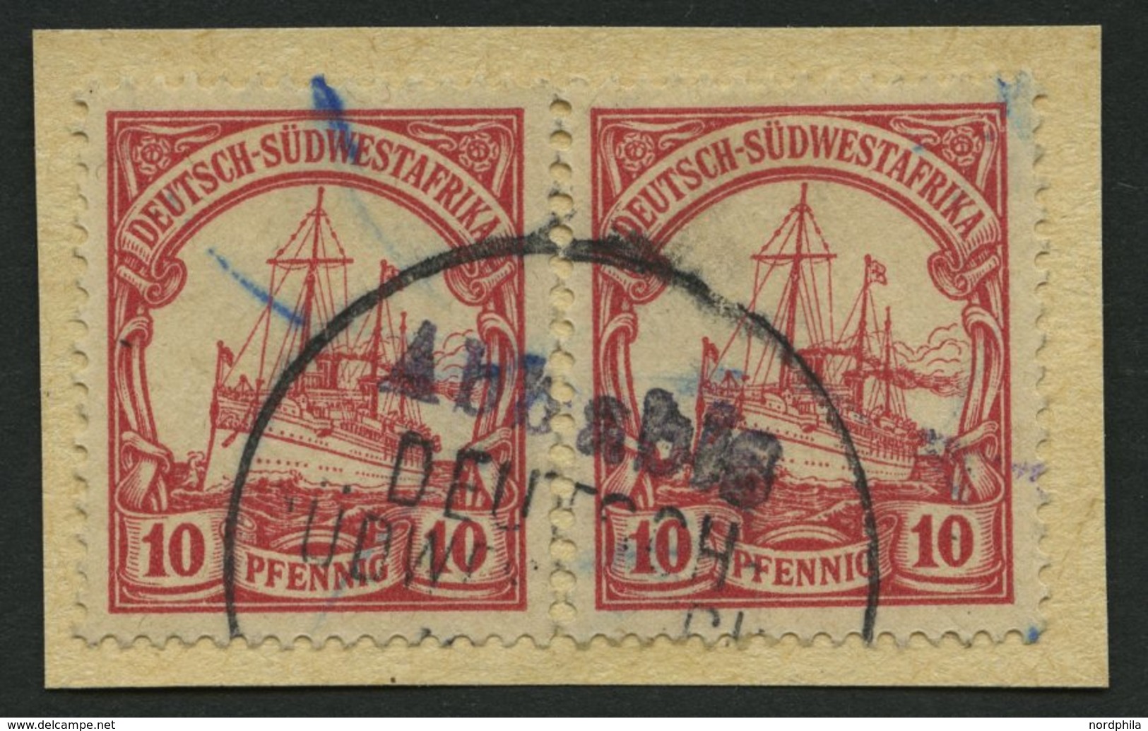 DSWA 13 O, ABBABIS, Schwarzer Wd-Stempel In Antiqua Auf 10 Pf. Dunkelkarminrot, 2 X Auf Rekonstruiertem Briefstück, Fein - German South West Africa