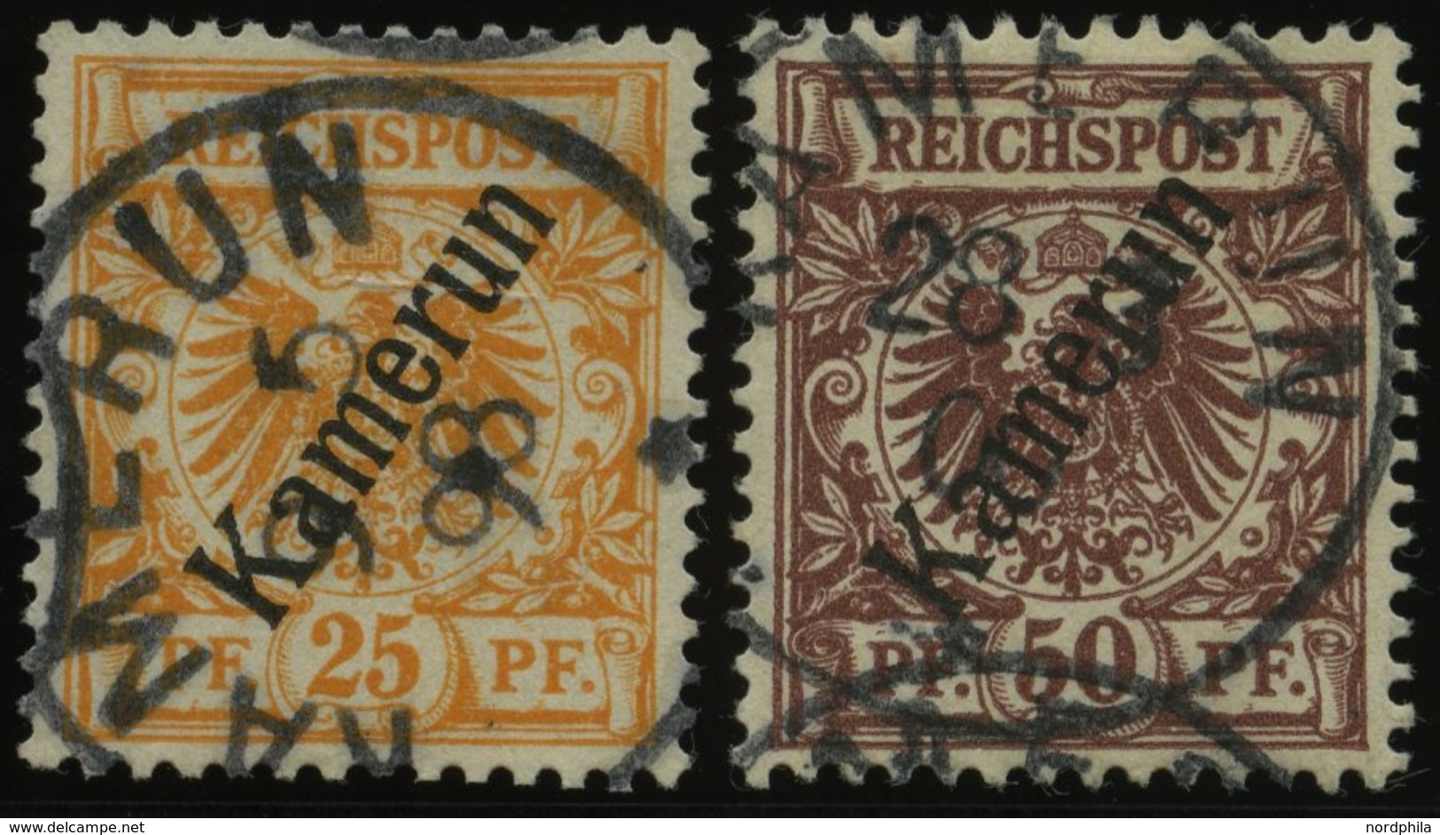 KAMERUN 5a,6 O, 1897, 25 Pf. Gelblichorange Und 50 Pf. Lebhaftrötlichbraun, 2 Prachtwerte, Mi. 82.- - Kamerun