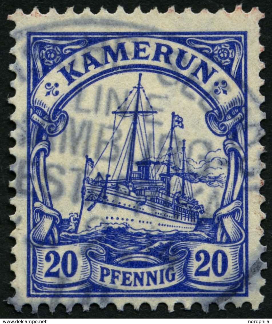 KAMERUN 23Ia O, 1914, 20 Pf. Lilaultramarin, Mit Wz., Seepost-Stempel, Ein Kurzer Zahn Sonst Pracht, Gepr. Steuer, Mi. 1 - Camerún