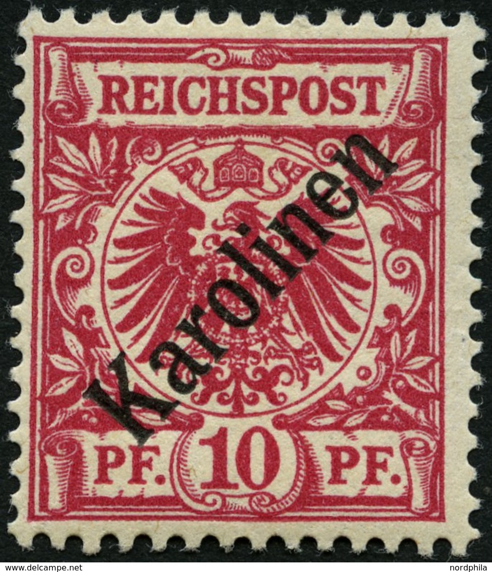 KAROLINEN 3I *, 1899, 10 Pf. Diagonaler Aufdruck, Falzrest, Pracht, Gepr. Steuer, Mi. 75.- - Islas Carolinas