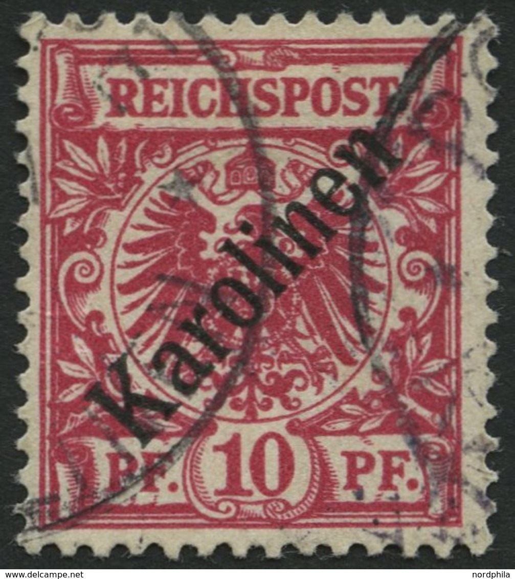 KAROLINEN 3I O, 1899, 10 Pf. Diagonaler Aufdruck, Pracht, Gepr. Steuer, Mi. 160.- - Carolines