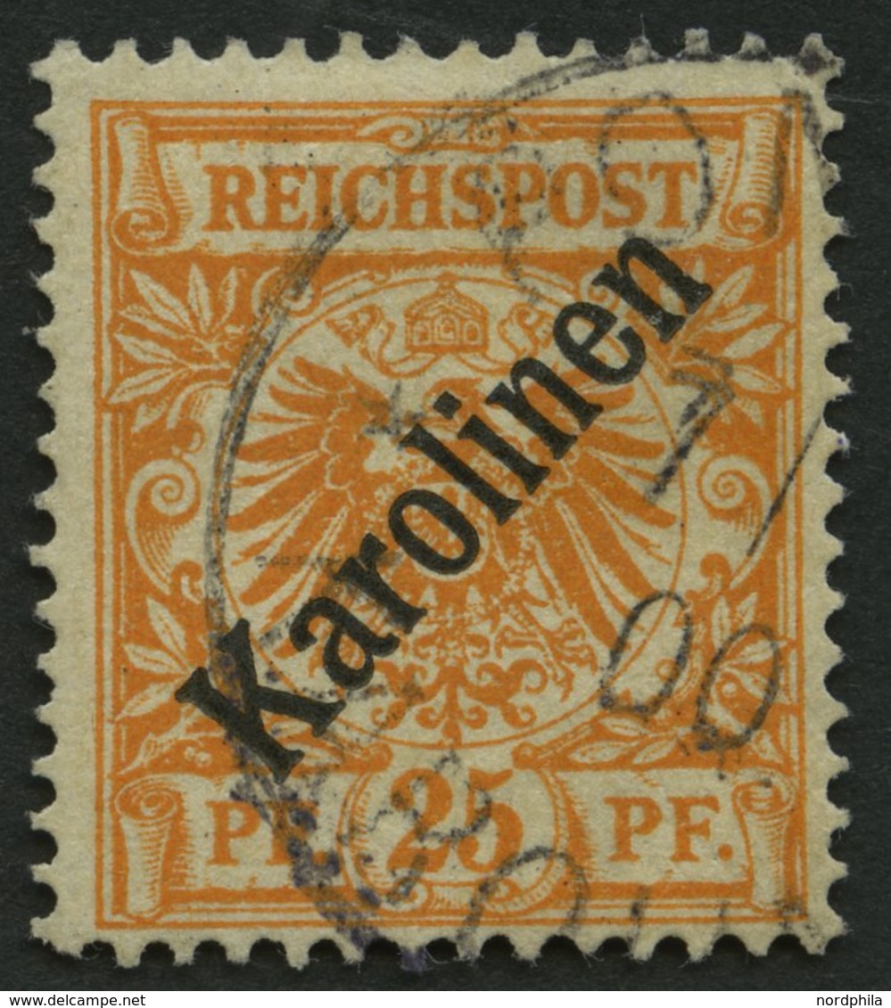 KAROLINEN 5I O, 1899, 25 Pf. Diagonaler Aufdruck, Stempel PONAPE, Pracht, Fotoattest Jäschke-L., Mi. 3400.- - Islas Carolinas