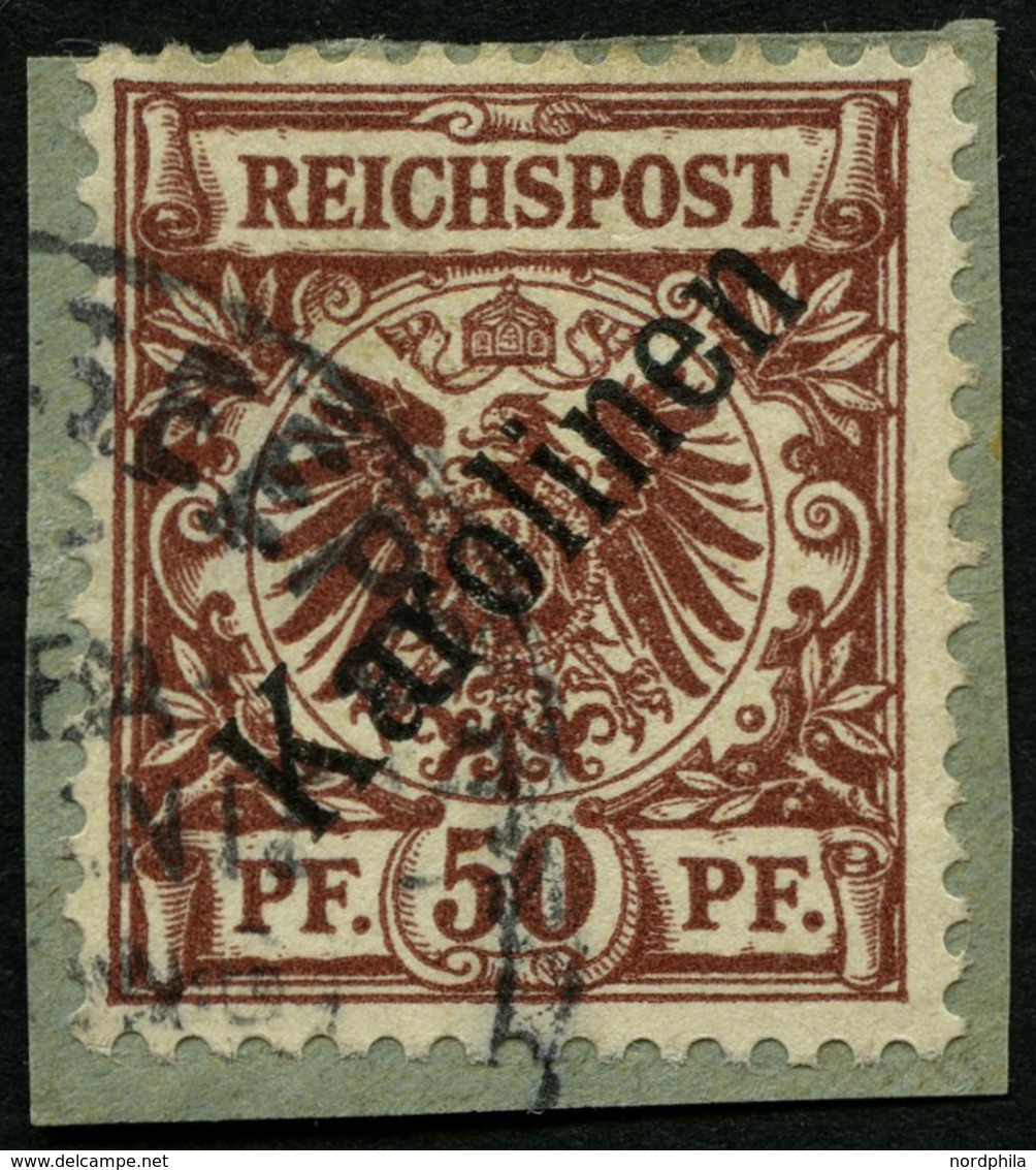 KAROLINEN 6I BrfStk, 1899, 50 Pf. Diagonaler Aufdruck Auf Briefstück Mit Seepoststempelfragment Neuguina Zweiglinie (Hon - Karolinen