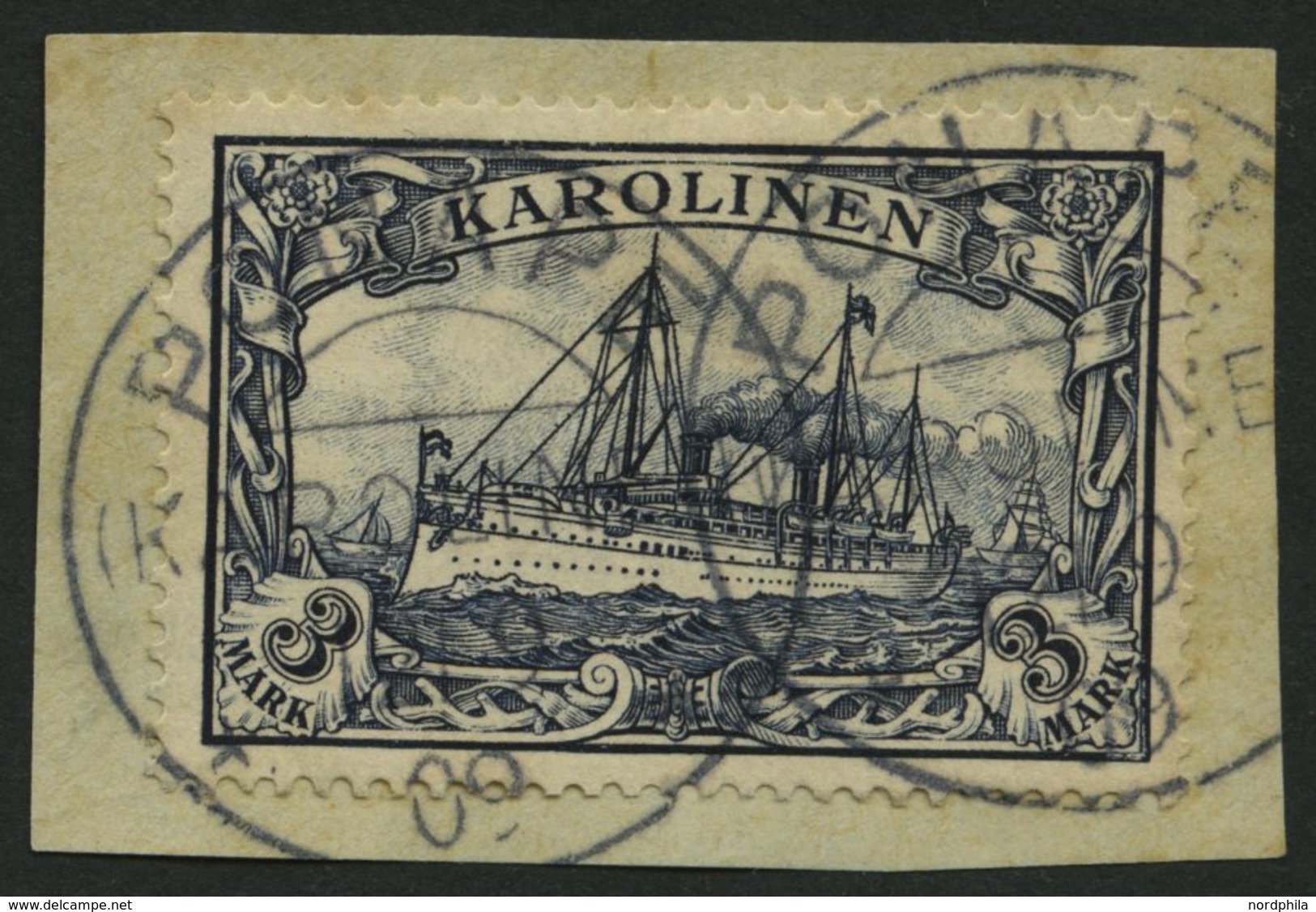 KAROLINEN 18 BrfStk, 1900, 3 M. Violettschwarz Auf Briefstück (zur Kontrolle Gelöst), üblich Gezähnt Pracht, Signiert, M - Islas Carolinas