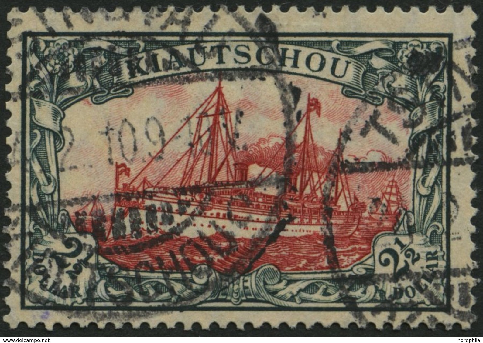 KIAUTSCHOU 37IA O, 1905, 21/2 $ Grünschwarz/dunkelkarmin, Mit Wz., Friedensdruck, Punkthelle Stelle Sonst Pracht, Gepr.  - Kiautschou