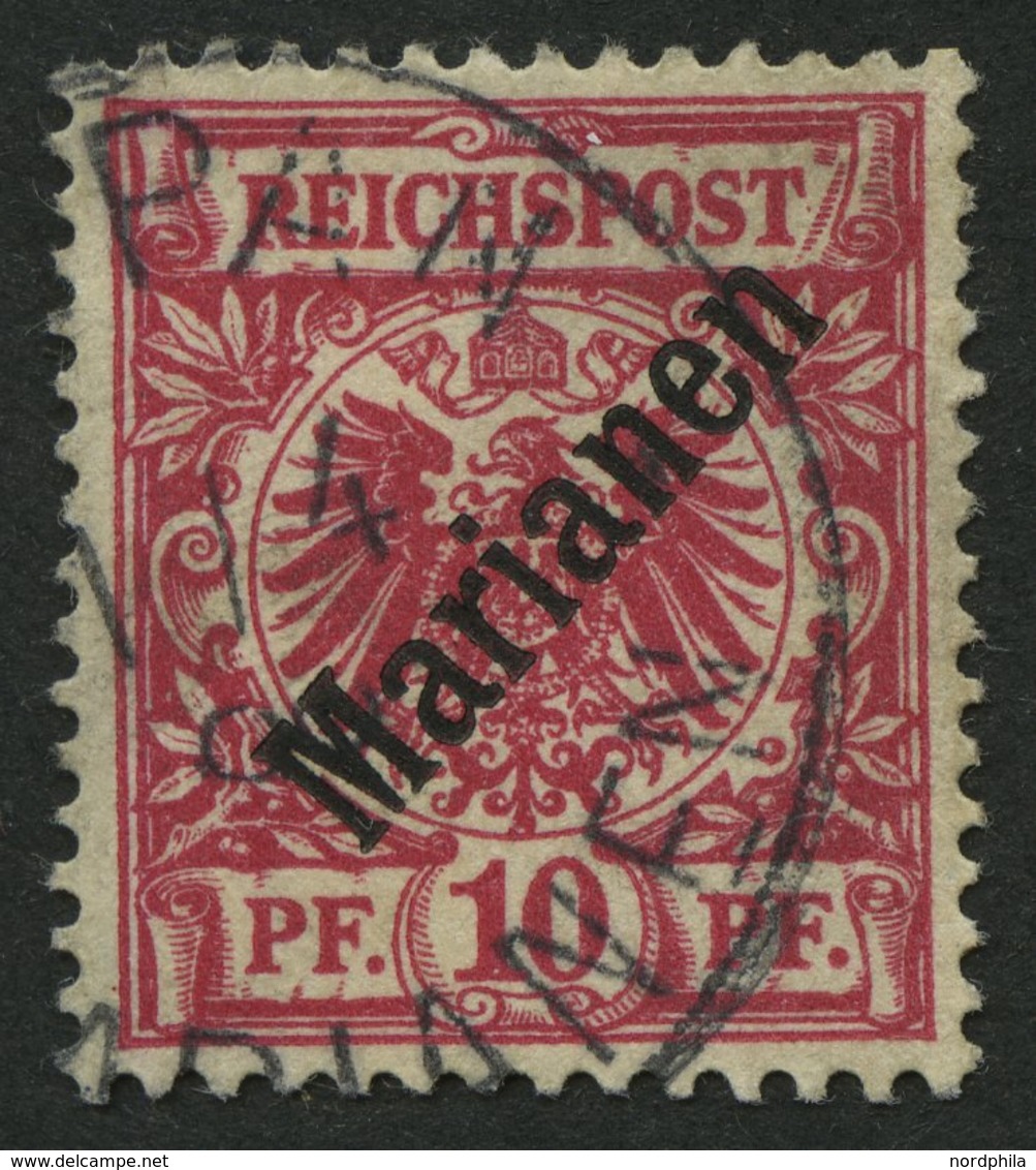 MARIANEN 3I O, 1899, 10 Pf. Diagonaler Aufdruck, Ein Brauner Zahn Sonst Pracht, Gepr. Jäschke-L., Mi. 240.- - Mariannes