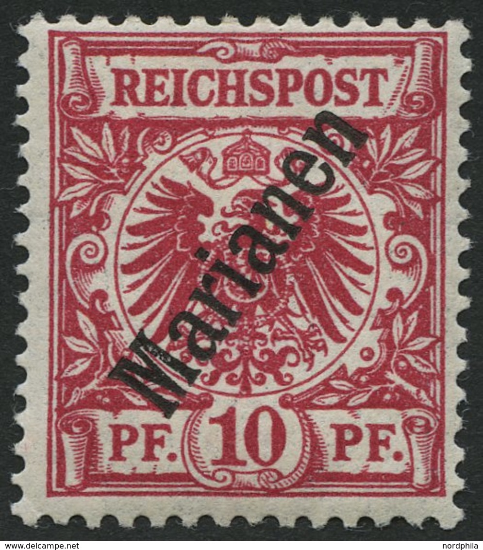 MARIANEN 3IIb *, 1900, 10 Pf. Lilarot Steiler Aufdruck, Falzreste, Pracht, Gepr. Jäschke-L., Mi. 200.- - Mariannes