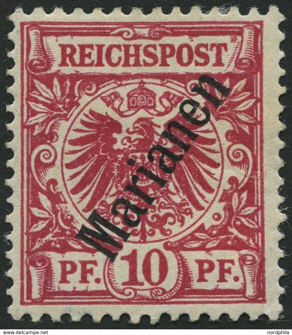 MARIANEN 3IIb *, 1900, 10 Pf. Lilarot Steiler Aufdruck, Stärkere Falzreste, Pracht, Gepr. Jäschke-L., Mi. 200.- - Isole Marianne