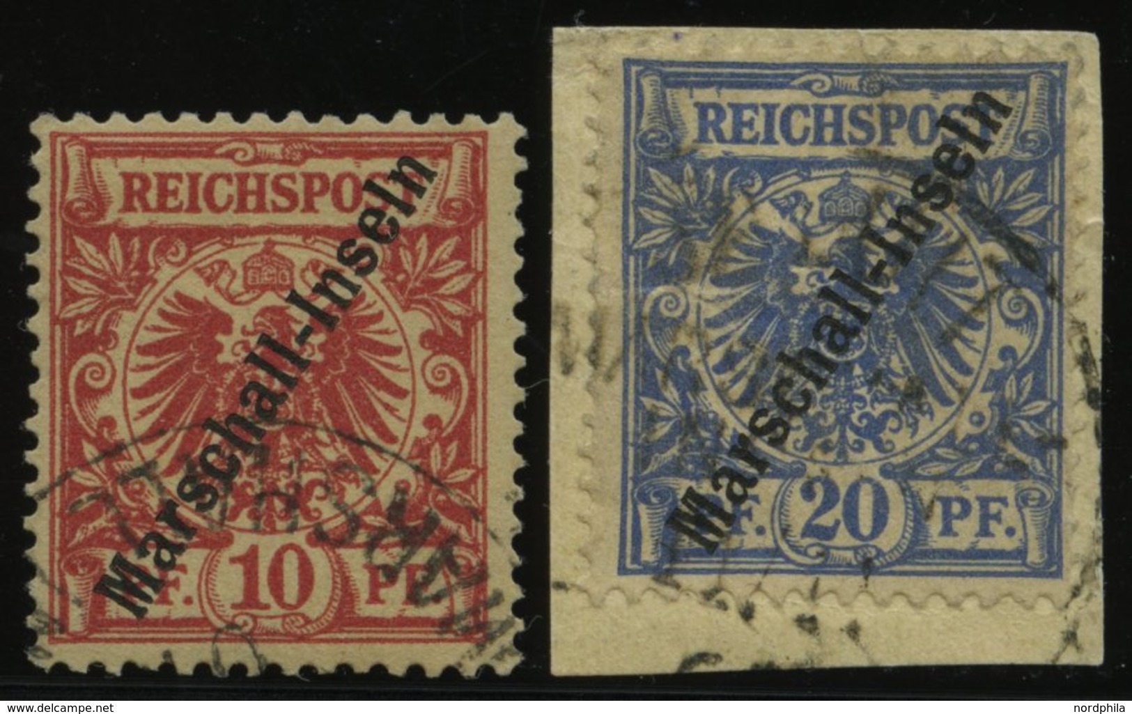 MARSHALL-INSELN 3I O,4I BrfStk , 1897, 10 Und 20 Pf. Jaluit-Ausgabe, 2 Werte Feinst, Geprüft, Mi. 330.- - Isole Marshall