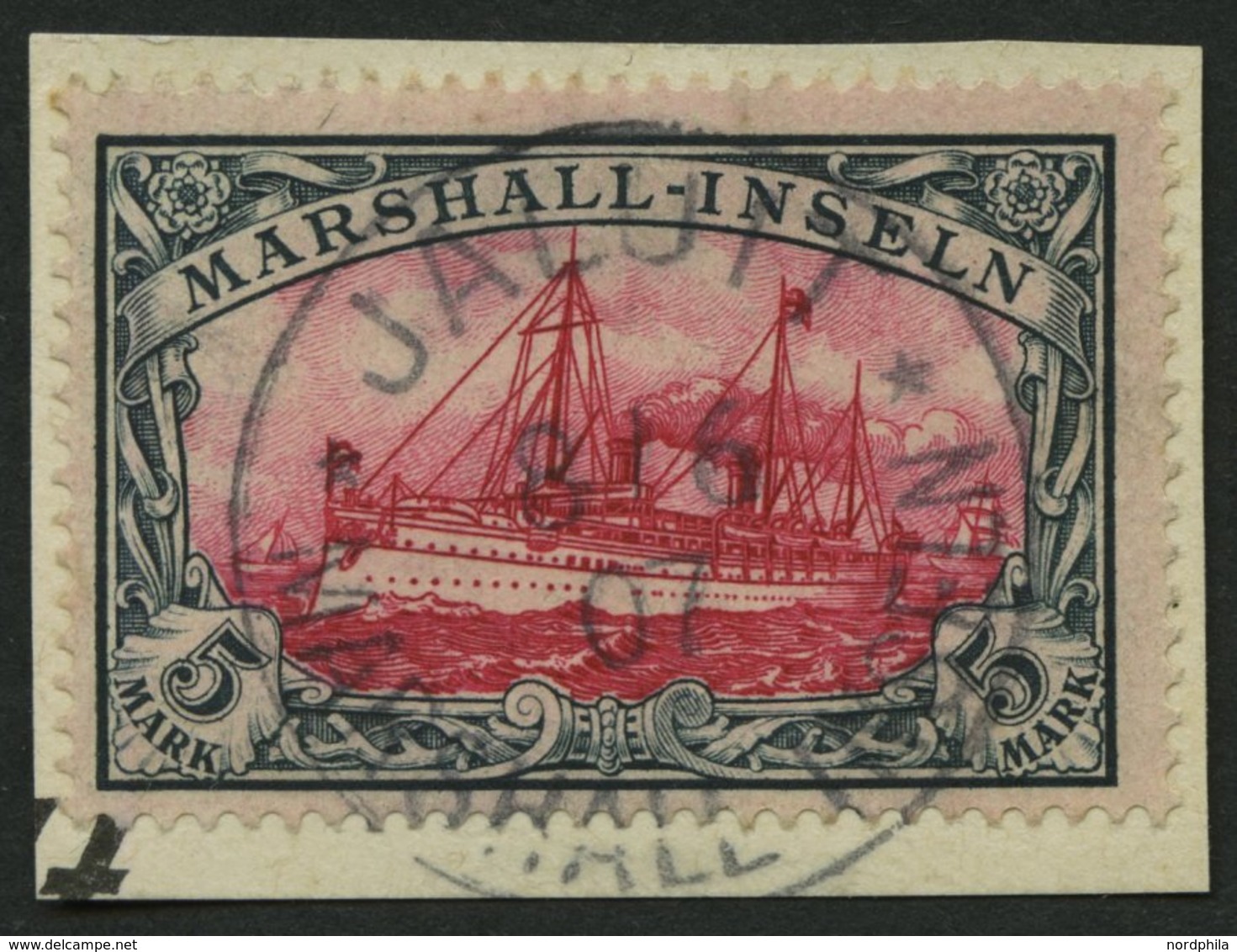 MARSHALL-INSELN 25 BrfStk, 1901, 5 M. Grünschwarz/dunkelkarmin, Ohne Wz., Prachtbriefstück, Gepr. Bothe, Mi. (600.-) - Islas Marshall