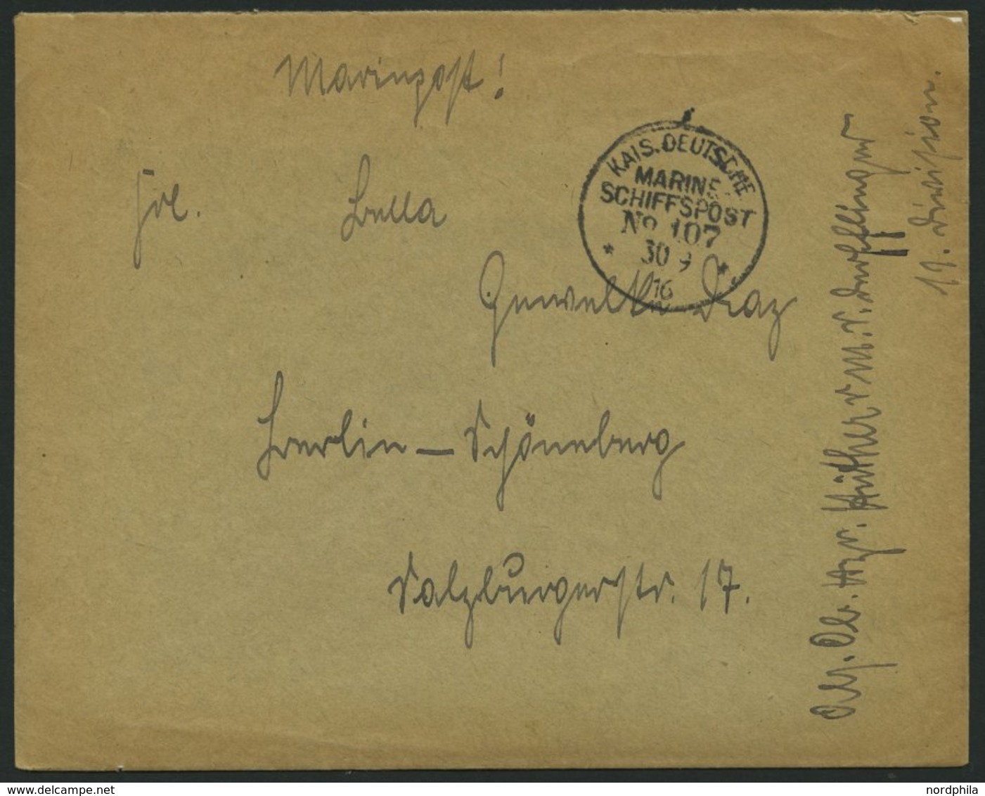 MSP VON 1914 - 1918 107 (Schlachtkreuzer DERFFLINGER), 30.9.1916, Feldpostbrief Von Bord Der Derfflinger, Pracht - Marittimi