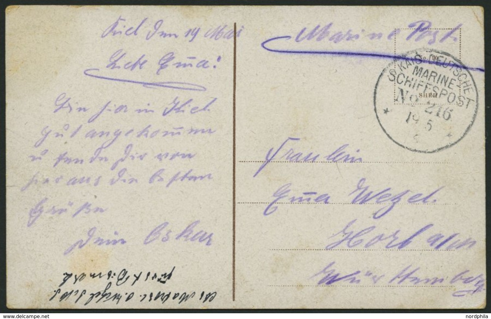 MSP VON 1914 - 1918 216 (Großer Kreuzer FÜRST BISMARK), 19.5.1916, Feldpost-Ansichtskarte Von Bord Der Fürst Bismark, Pr - Marittimi