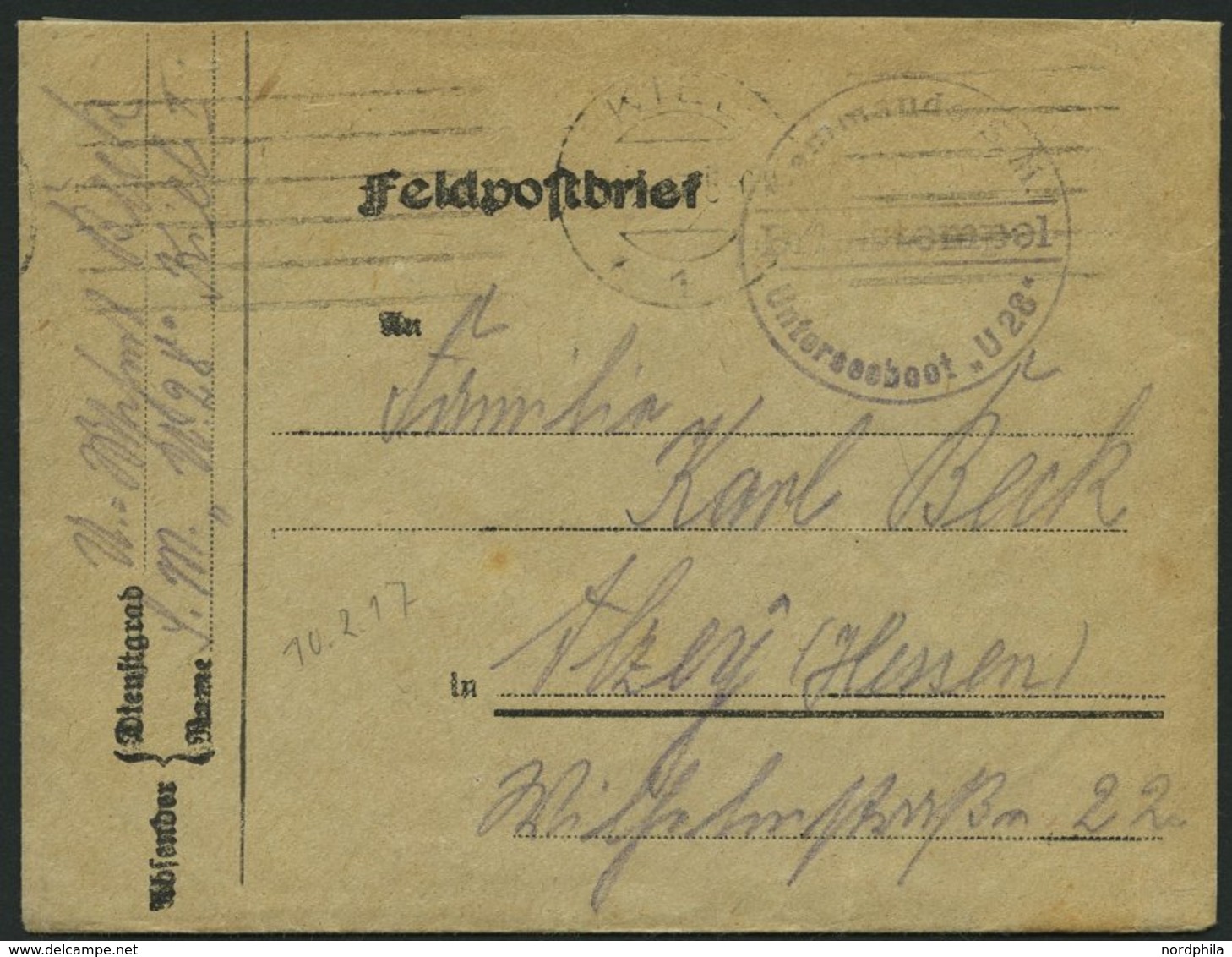 MSP VON 1914 - 1918 (II. Unterseeboots-Halbflottille), 10.2.1917, Violetter Briefstempel, Feldpostbrief Von Bord Des U-B - Marittimi