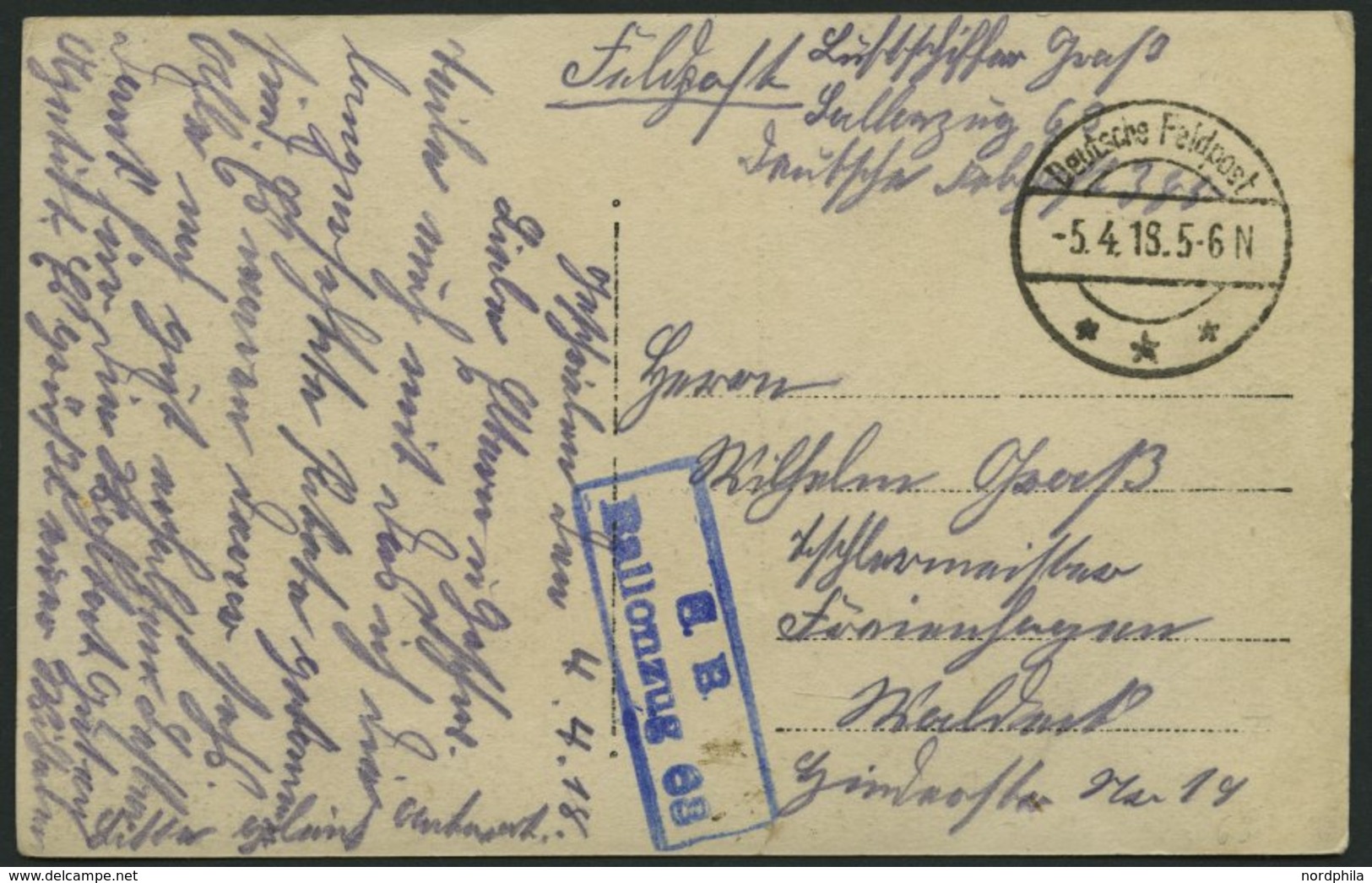 DT. FP IM BALTIKUM 1914/18 Ballonzug 68, Blauer R2, Mit Tarnstempel DEUTSCHE FELDPOST *** Auf Ansichtskarte, Pracht - Latvia