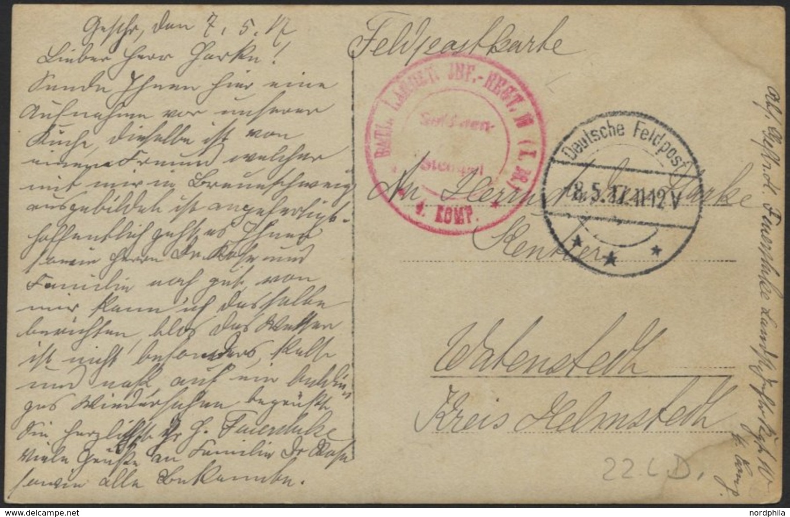 DT. FP IM BALTIKUM 1914/18 22. Landwehr-Division Der Feldpoststation 380 Zugeteilt, 8.5.17, Mit Tarnstempel DEUTSCHE FEL - Latvia