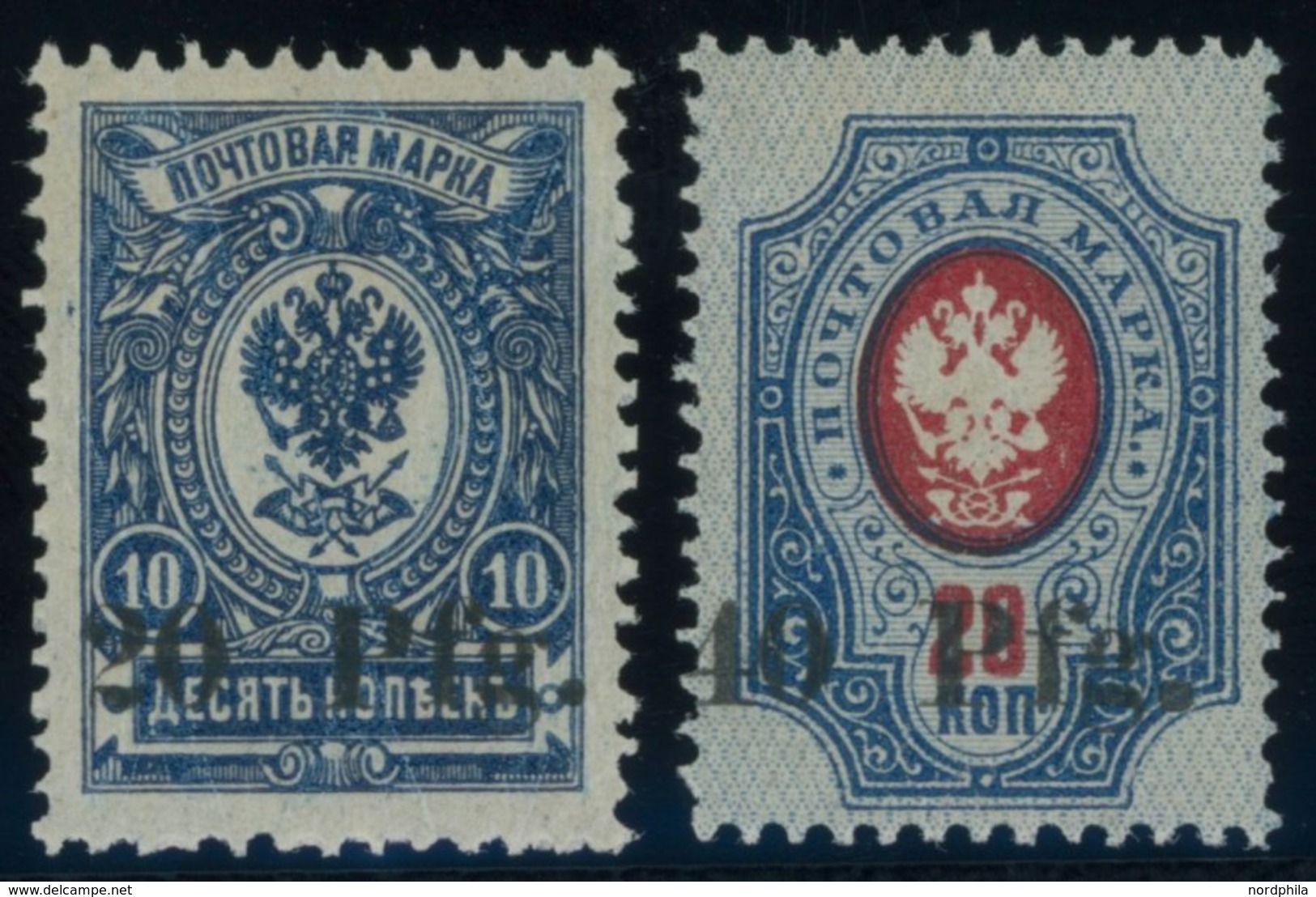 NOTAUSGABE FÜR DORPAT 1a,2 *, 1918, 20 Pf. A. 10 Kop. Und 40 Pf. Auf 20 Kop., Falzrest, üblich Gezähnt Pracht, Signiert, - Ocupación 1914 – 18