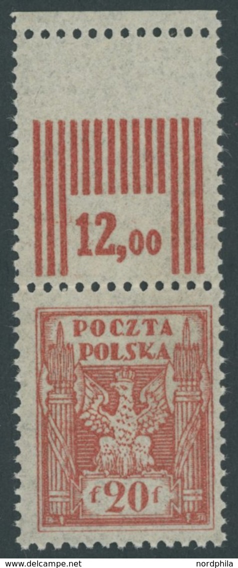 OBERSCHLESIEN 3L **, Östliches Oberschlesien: Reguläre Ausgabe, 1922, 20 F. Wappenadler Mit Oben Anhängendem Leerfeld, P - Other & Unclassified