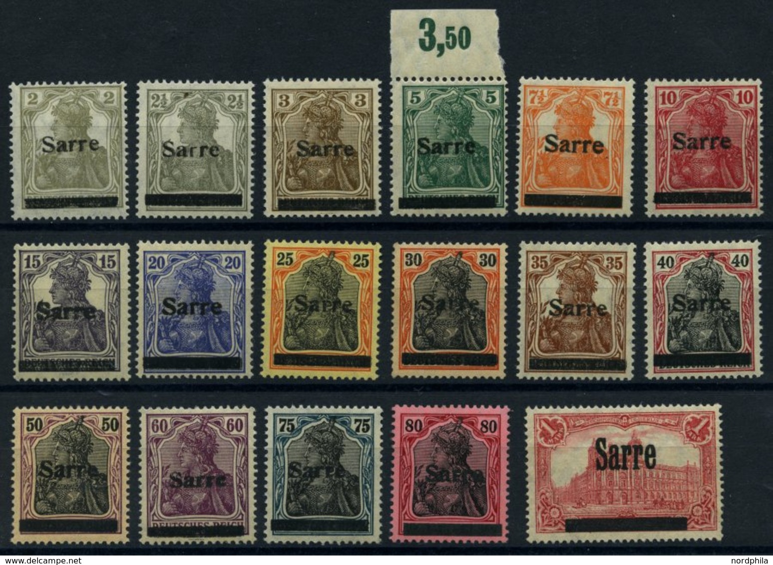 SAARGEBIET 1-17 **,* , 1920, Freimarken, Prachtsatz, U.a. 25, 80 Pf. Und 1 Mk. Gepr. Burger - Altri & Non Classificati