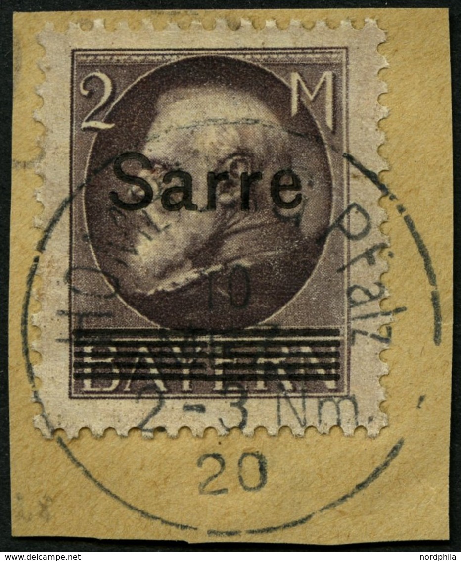 SAARGEBIET 28b BrfStk, 1920, 2 M. Schwarzgrauviolett Bayern-Sarre, Prachtbriefstück, Gepr. Burger, Mi. (170.-) - Autres & Non Classés