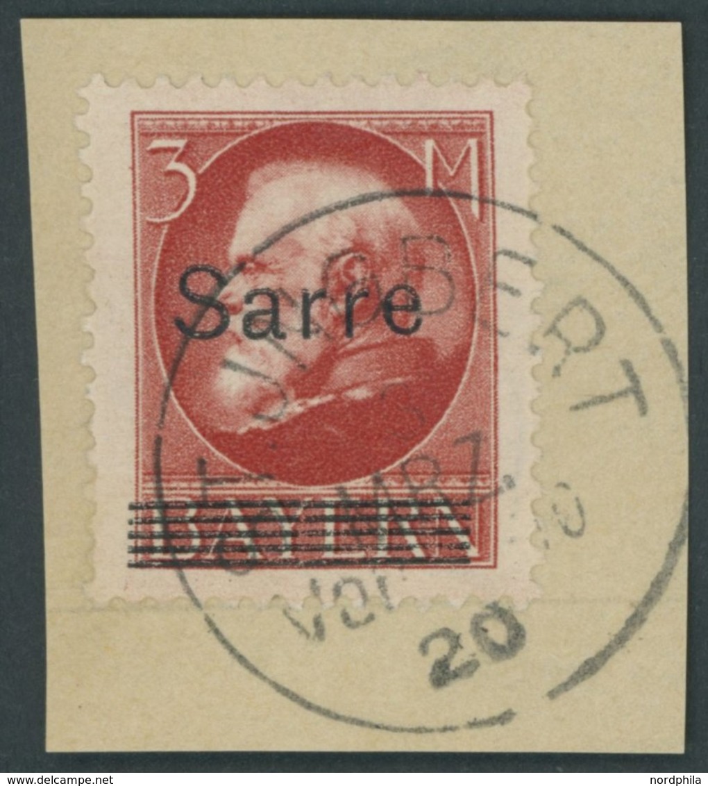 SAARGEBIET 29 BrfStk, 1920, 3 M. Bayern-Sarre, Stempel ST. INGBERT, Prachtbriefstück, Kurzbefund Braun, Mi. (200.-) - Autres & Non Classés