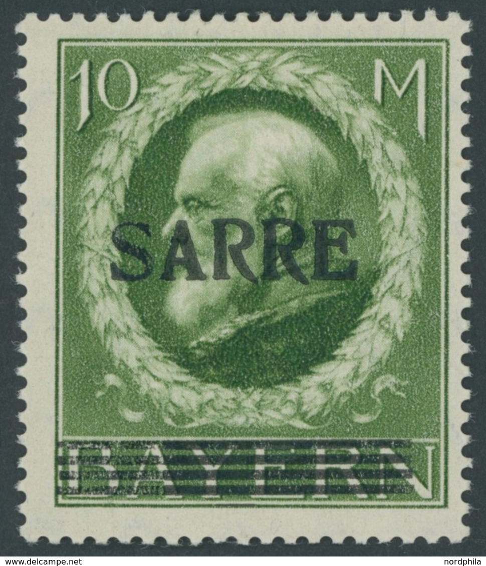 SAARGEBIET 31 *, 1920, 10 M. Bayern-Sarre, Bogenfeld 17, Falzreste, Pracht, Kurzbefund Braun, Mi. 180.- - Autres & Non Classés