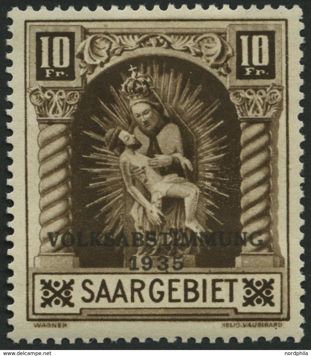 SAARGEBIET 194II *, 1934, 10 Fr. Volksabstimmung Mit Abart Weißer Strich Durch Innenfeld Der 0, Falzreste, Pracht, Mi. 1 - Otros & Sin Clasificación