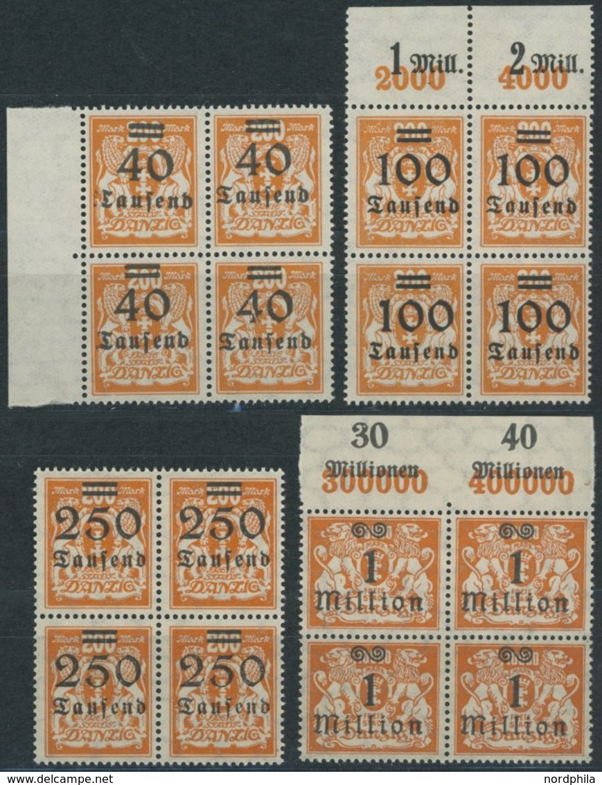 FREIE STADT DANZIG 158-60,163 VB **, 1923, 40 - 250 T Und 1 Mio. Auf 10000 M. In Viererblocks, Postfrisch, Pracht, Mi. 2 - Autres & Non Classés