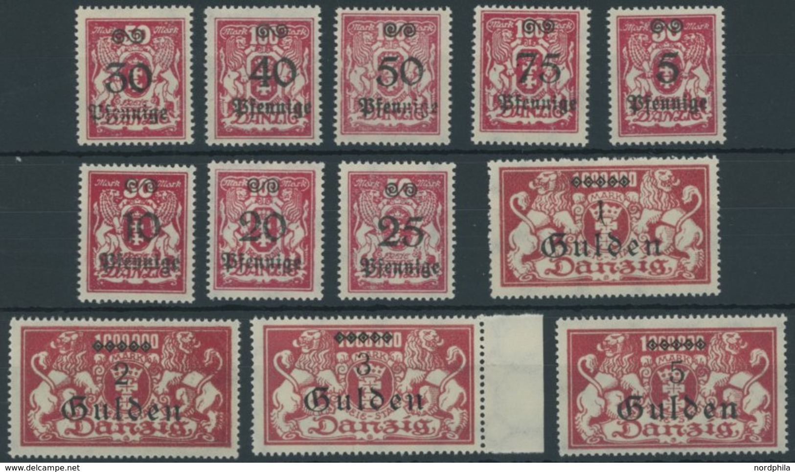 FREIE STADT DANZIG 181-92 *, 1923, Großes Wappen, Falzrest, Prachtsatz, Mi. 100.- - Otros & Sin Clasificación