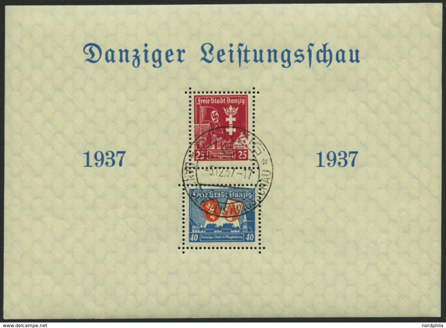 FREIE STADT DANZIG Bl. 3 O, 1937, Block Leistungsschau, Sonderstempel, Winzige Eckknitter, Marken Pracht, Mi. 110.- - Sonstige & Ohne Zuordnung