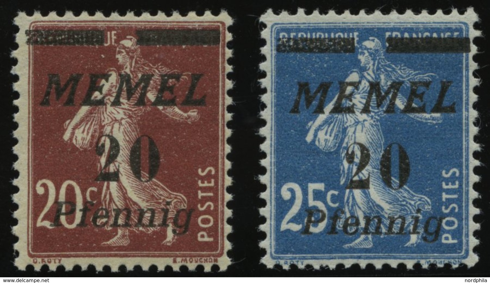 MEMELGEBIET 56/7 **, 1922, 20 Pf. Auf 20 C. Graubraun Und 20 Pf. Auf 25 C. Blau, 2 Postfrische Prachtwerte, Mi. 90.- - Memel (Klaïpeda) 1923
