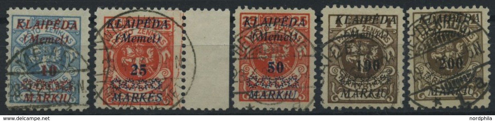 MEMELGEBIET 135,137-40 O, 1923, 10 M. Auf 5 C. Und 25 M. Auf 25 C. - 200 M. Auf 1 L., 5 Prachtwerte, Gepr. Huylmans, Mi. - Memel (Klaipeda) 1923