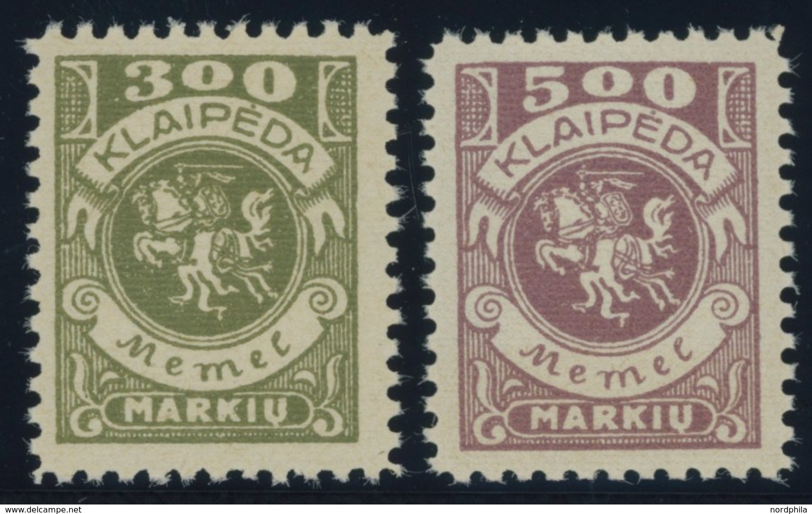 MEMELGEBIET 147,149 **, 1923, 300 M. Oliv Und 500 M. Graulila, Postfrisch, 2 Prachtwerte, Mi. 180.- - Memel (Klaïpeda) 1923