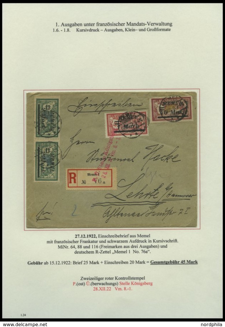 MEMELGEBIET o,Brief,BrfStk,**,* , reichhaltige saubere Teilsammlung Memel von 1920-1922 mit vielen Besonderheiten, Bogen