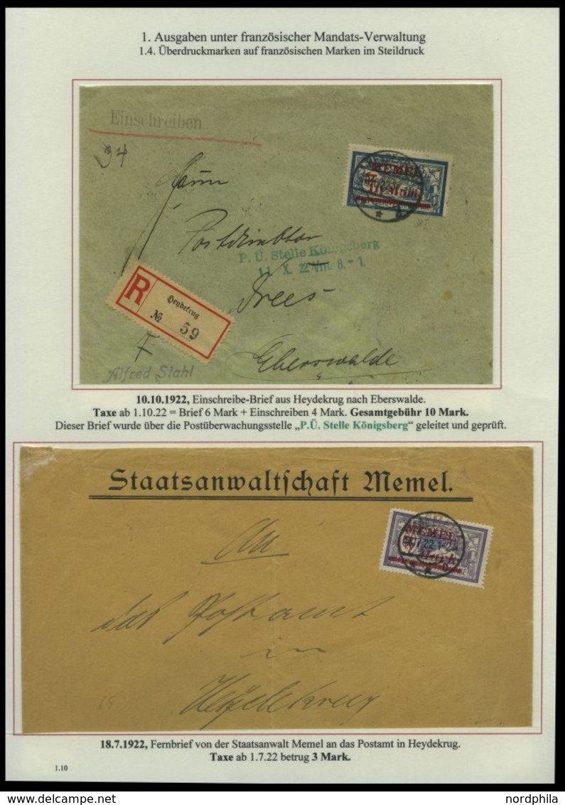 MEMELGEBIET o,Brief,BrfStk,**,* , reichhaltige saubere Teilsammlung Memel von 1920-1922 mit vielen Besonderheiten, Bogen