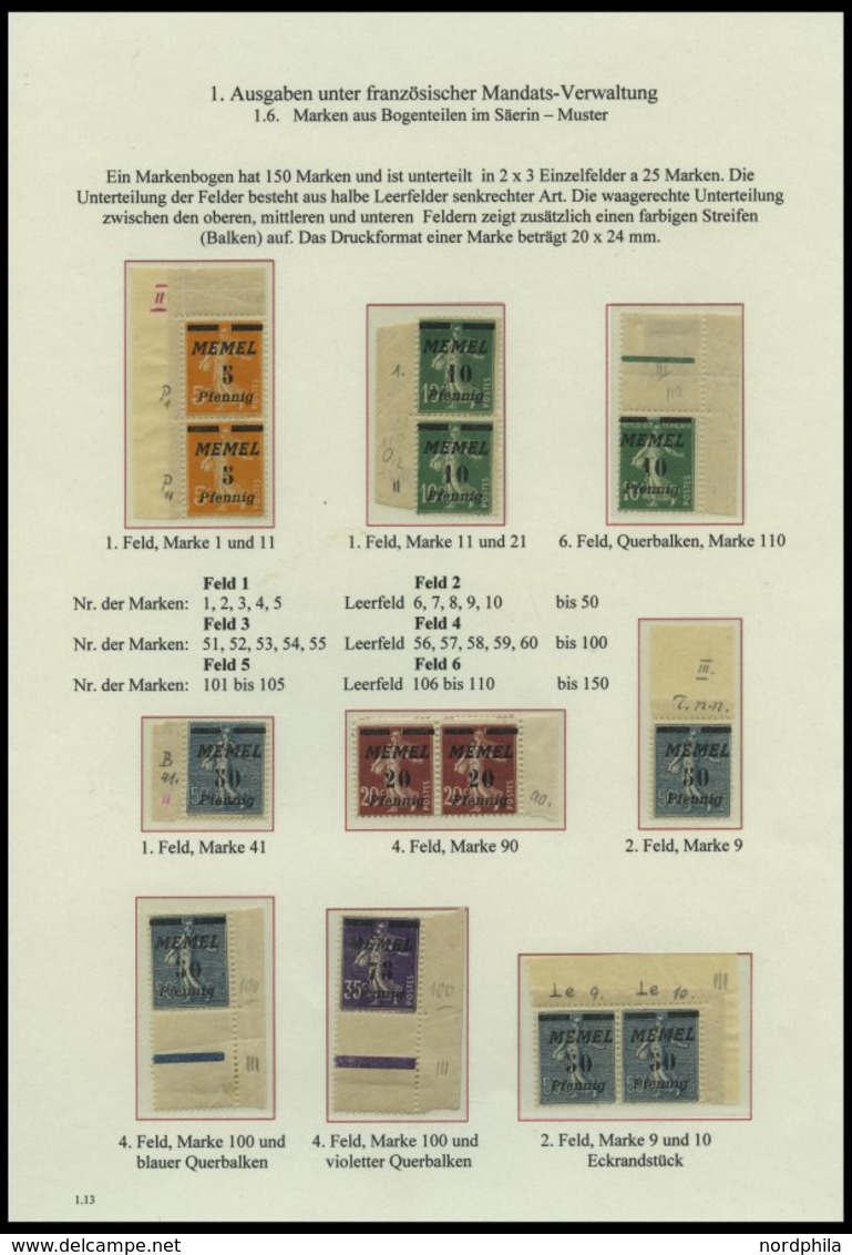 MEMELGEBIET o,Brief,BrfStk,**,* , reichhaltige saubere Teilsammlung Memel von 1920-1922 mit vielen Besonderheiten, Bogen