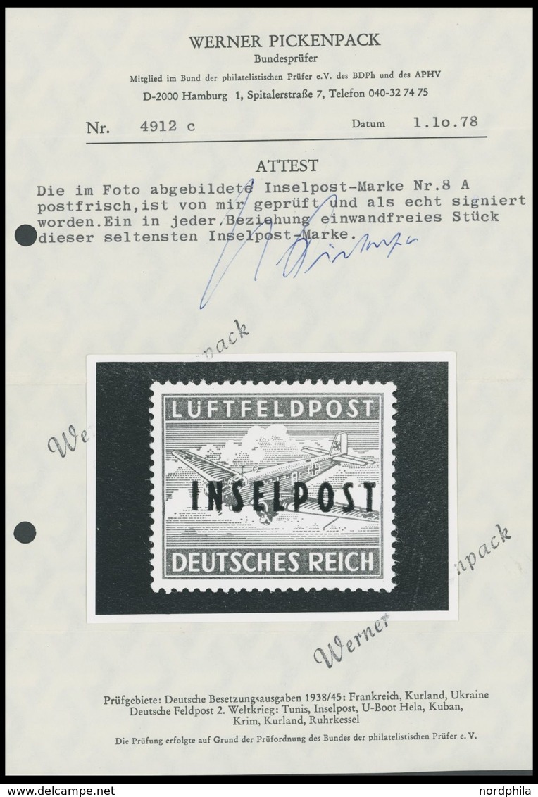 FELDPOSTMARKEN 8A **, 1944, Insel Rhodos, Gezähnt, Postfrisches Prachtstück, Signiert U.a. Wallner Sowie Fotoattest Pick - Ocupación 1938 – 45