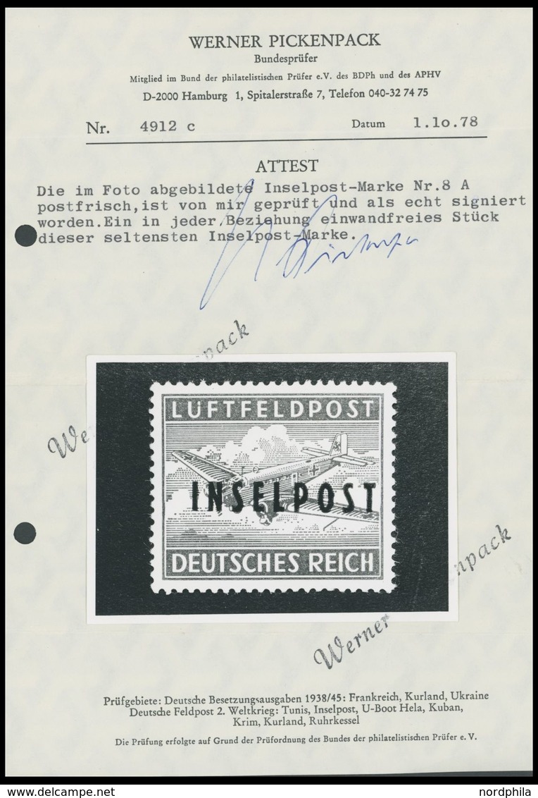 FELDPOSTMARKEN 8A **, 1944, Insel Rhodos, Gezähnt, Postfrisches Prachtstück, Signiert U.a. Wallner Sowie Fotoattest Pick - Occupazione 1938 – 45