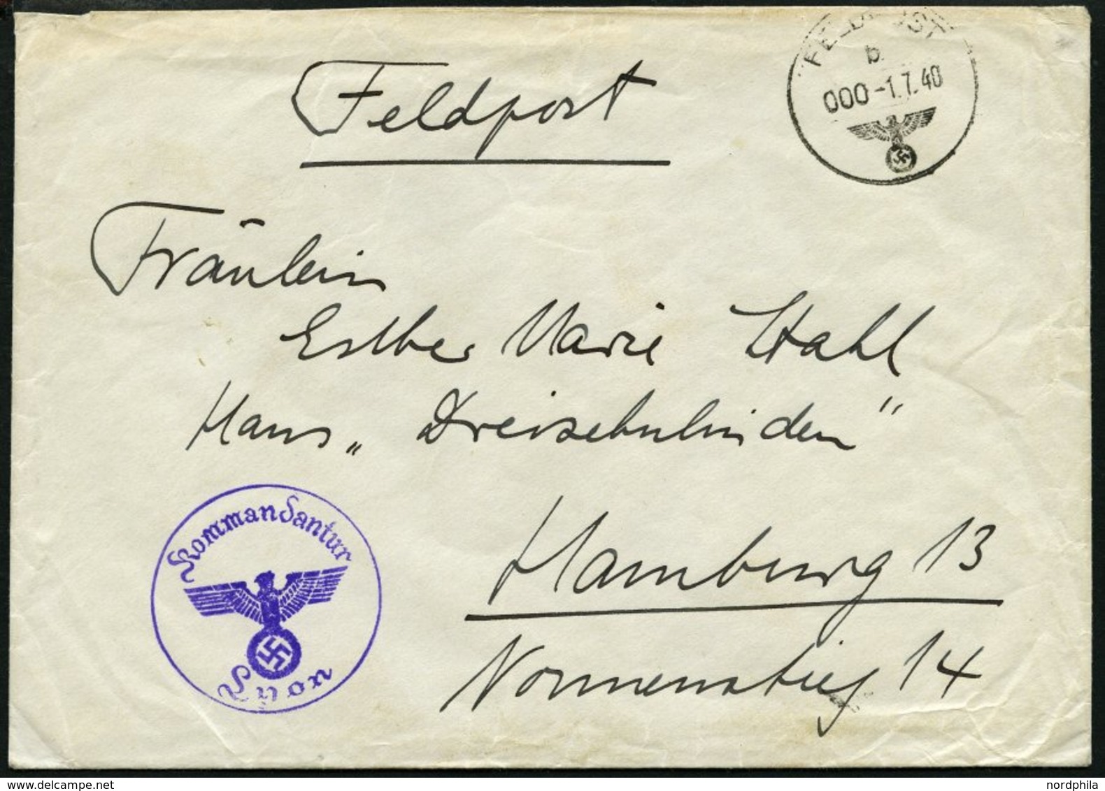 FELDPOST II. WK BELEGE 1940, Feldpostbrief Mit Feldpostnummer 12169 Und Feldpoststempel Kommandantur Lyon, Feinst - Occupation 1938-45