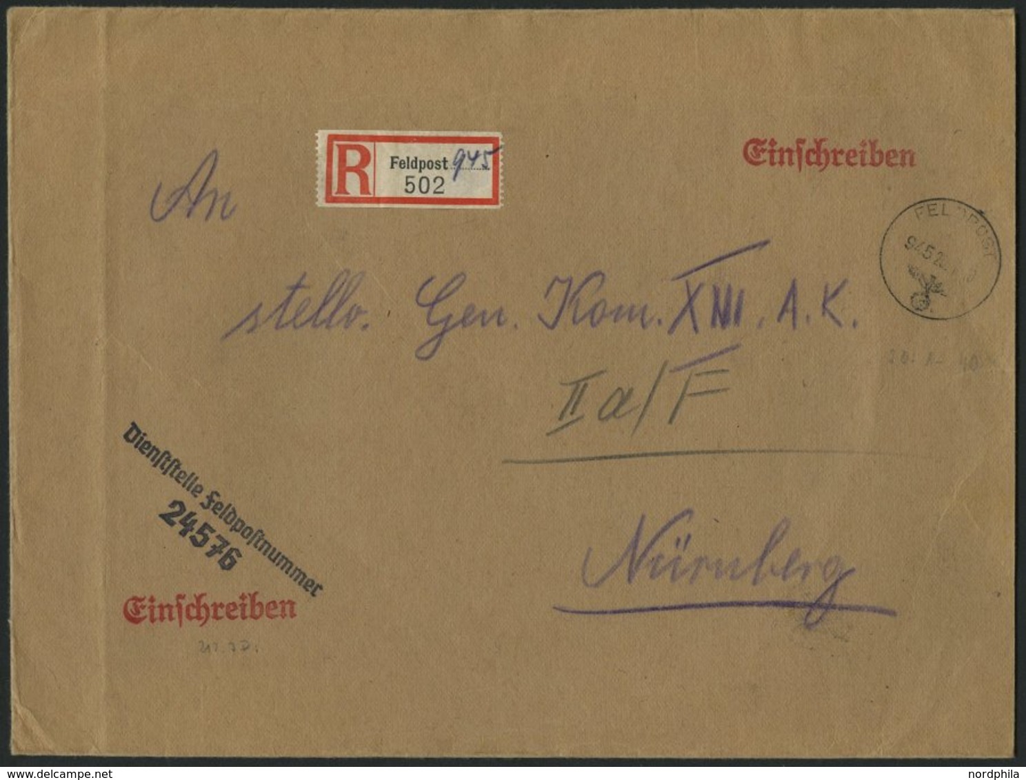 FELDPOST II. WK BELEGE 13 Verschiedene Feldpost-Einschreibbriefe, Pracht - Besetzungen 1938-45