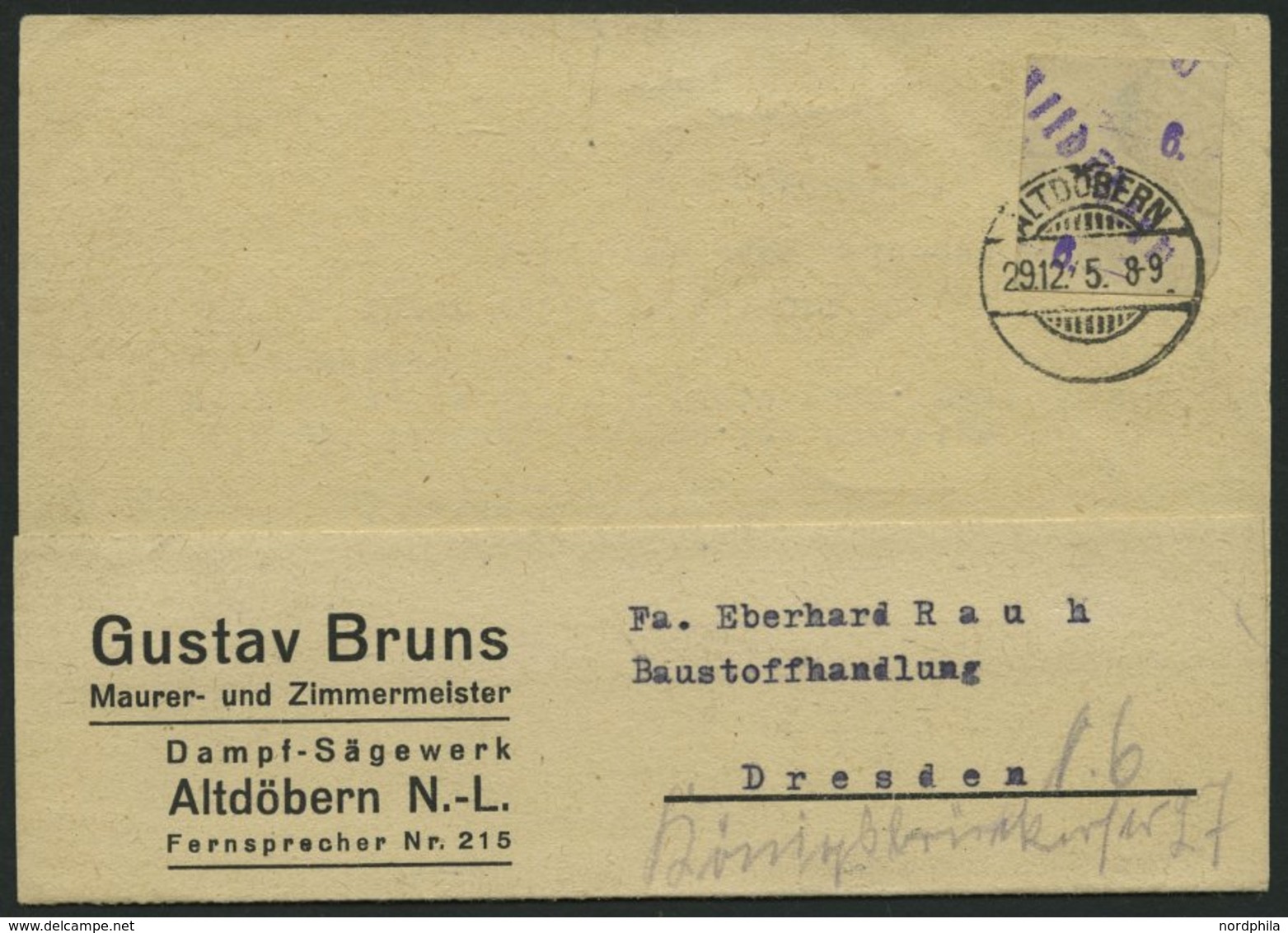 ALTDÖBERN 1II BRIEF, 29.12.1945, 6 Pf. Wertziffer Violett, Stellung II, Prachtkarte, Gepr. Weigelt Mit Befund - Otros & Sin Clasificación